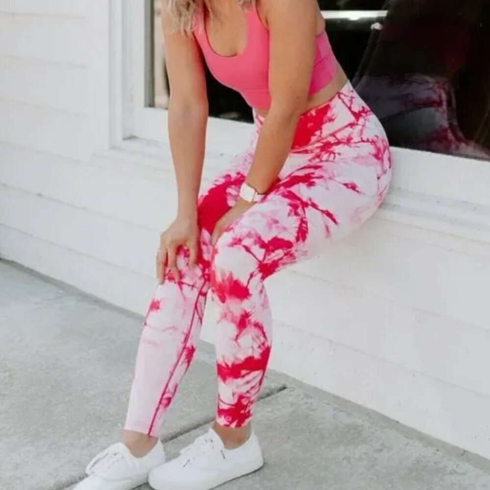Balance Athletica Pink and White Tie-Dye Leggings